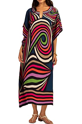 L-Peach Damen Bohemian Kaftan Nachthemd Langes Loungewear Strandkleid Vertuschungen Robe Sarong Pareo von L-Peach