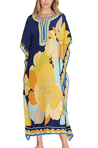 L-Peach Damen Bohemian Kaftan Nachthemd Langes Loungewear Strandkleid Vertuschungen Robe Sarong Pareo von L-Peach