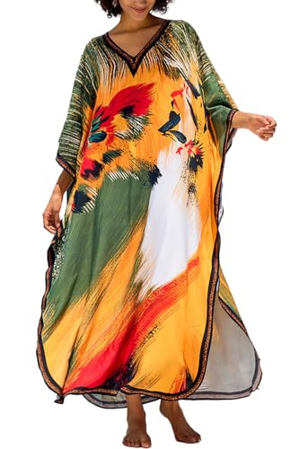 L-Peach Damen Bohemian Kaftan Nachthemd Langes Loungewear Strandkleid Vertuschungen Robe Sarong Pareo von L-Peach