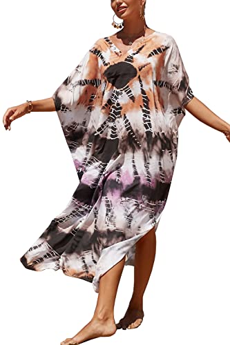 L-Peach Damen Bohemian Kaftan Nachthemd Langes Loungewear Strandkleid Vertuschungen Robe Sarong Pareo von L-Peach