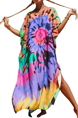 L-Peach Damen Bohemian Kaftan Nachthemd Langes Loungewear Strandkleid Vertuschungen Robe Sarong Pareo von L-Peach