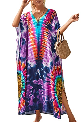 L-Peach Damen Bohemian Kaftan Nachthemd Langes Loungewear Strandkleid Vertuschungen Robe Sarong Pareo von L-Peach