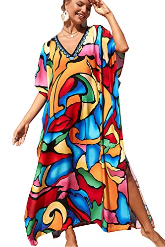 L-Peach Damen Bohemian Kaftan Nachthemd Langes Loungewear Strandkleid Vertuschungen Robe Sarong Pareo von L-Peach