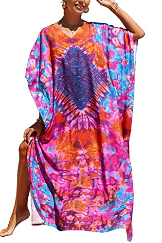 L-Peach Damen Bohemian Kaftan Nachthemd Langes Loungewear Strandkleid Vertuschungen Robe Sarong Pareo von L-Peach