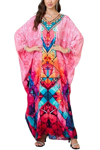 L-Peach Damen Bohemian Kaftan Nachthemd Langes Loungewear Strandkleid Vertuschungen Robe Sarong Pareo von L-Peach