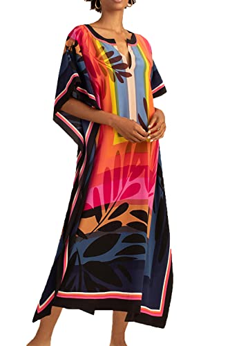 L-Peach Damen Bohemian Kaftan Nachthemd Langes Loungewear Strandkleid Vertuschungen Robe Sarong Pareo von L-Peach