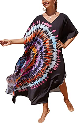 L-Peach Damen Bohemian Kaftan Nachthemd Langes Loungewear Strandkleid Vertuschungen Robe Sarong Pareo von L-Peach