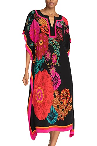 L-Peach Damen Bohemian Kaftan Nachthemd Langes Loungewear Strandkleid Vertuschungen Robe Sarong Pareo von L-Peach