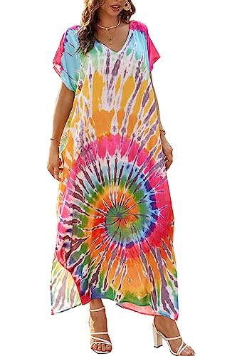 L-Peach Damen Bohemian Kaftan Nachthemd Langes Loungewear Strandkleid Vertuschungen Robe Sarong Pareo von L-Peach