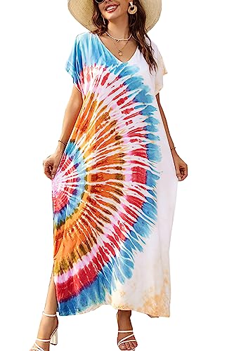 L-Peach Damen Bohemian Kaftan Nachthemd Langes Loungewear Strandkleid Vertuschungen Robe Sarong Pareo von L-Peach