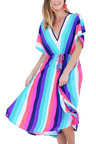 L-Peach Damen Bohemian Kaftan Nachthemd Langes Loungewear Strandkleid Vertuschungen Robe Sarong Pareo von L-Peach