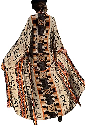 L-Peach Damen Bohemian Kaftan Nachthemd Langes Loungewear Strandkleid Vertuschungen Robe Sarong Pareo von L-Peach