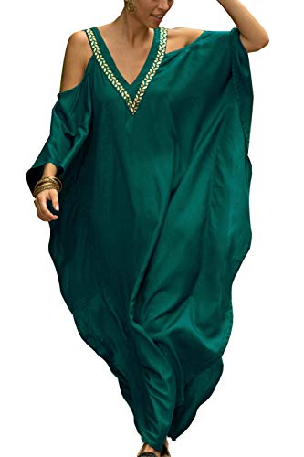 L-Peach Damen Bohemian Kaftan Rückenloses Nachthemd Schulterloses Loungewear Strandkleid Vertuschungen Sarong Pareo von L-Peach