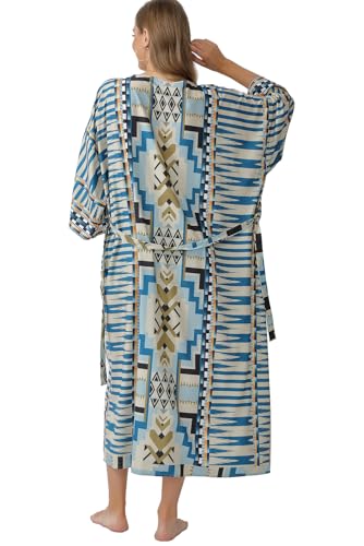 L-Peach Damen Boho Kimono Langarm Nachthemd Übergroße Loungewear Strandroben Vertuschungskleid Sarong Pareo von L-Peach
