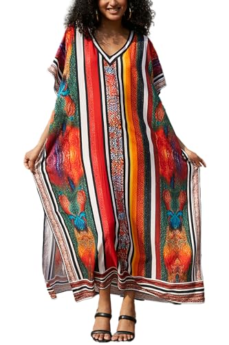 L-Peach Damen Boho Kimono Langarm Nachthemd Übergroße Loungewear Strandroben Vertuschungskleid Sarong Pareo von L-Peach