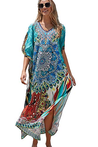 L-Peach Damen Ethnisch Drucken Loungewear Freizeitkleidung Nachtkleid Strandkleid Übergroß Kaftan Cover ups von L-Peach