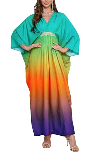L-Peach Damen Ethnisch Drucken Loungewear Freizeitkleidung Nachtkleid Strandkleid Übergroß Kaftan Cover ups von L-Peach