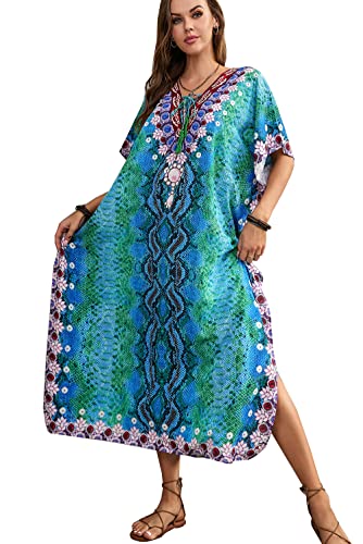 L-Peach Damen Ethnisch Drucken Loungewear Freizeitkleidung Nachtkleid Strandkleid Übergroß Kaftan Cover ups von L-Peach