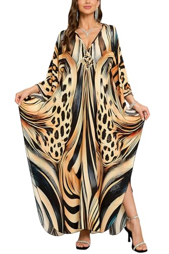 L-Peach Damen Ethnisch Drucken Loungewear Freizeitkleidung Nachtkleid Strandkleid Übergroß Kaftan Cover ups von L-Peach