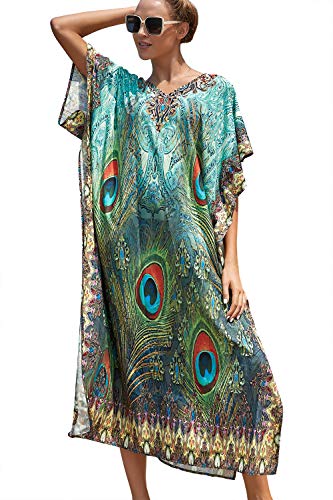 L-Peach Damen Ethnisch Drucken Loungewear Freizeitkleidung Nachtkleid Strandkleid Übergroß Kaftan Cover ups von L-Peach