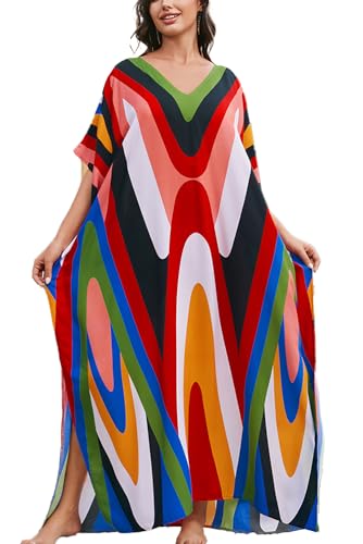L-Peach Damen Ethnisch Drucken Loungewear Freizeitkleidung Nachtkleid Strandkleid Übergroß Kaftan Cover ups von L-Peach