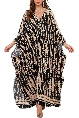 L-Peach Damen Ethnisch Drucken Loungewear Kaftan Freizeitkleidung Nachtkleid Strandkleid Übergroß Kaftan Cover ups von L-Peach