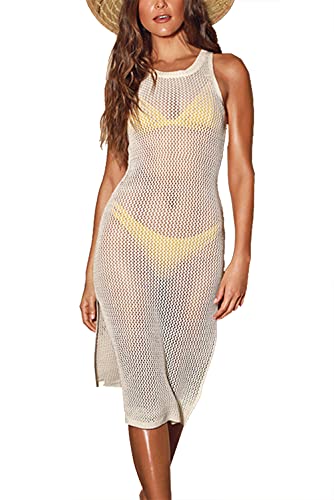 L-Peach Damen Gestrickte Häkeltunika Aushöhlen Strandkleid Pareo Bikini Cover Ups von L-Peach