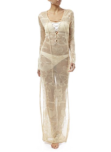 L-Peach Damen Gestrickte Häkeltunika Aushöhlen Strandkleid Pareo Bikini Cover Ups von L-Peach