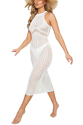 L-Peach Damen Gestrickte Häkeltunika Aushöhlen Strandkleid Pareo Bikini Cover Ups von L-Peach