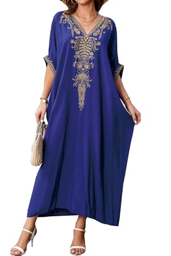 L-Peach Damen Kaftan Loungewear Boho Homewear Übergroße Kimono Maxi Strandkleid Cover Ups Robe von L-Peach