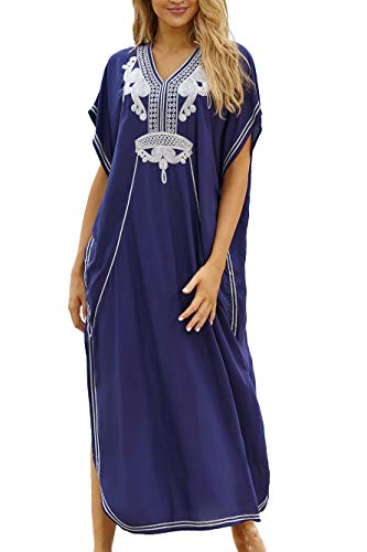 L-Peach Damen Kaftan Loungewear Boho Homewear Übergroße Kimono Maxi Strandkleid Cover Ups Robe von L-Peach