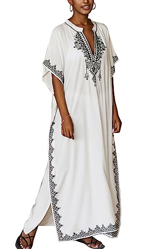 L-Peach Damen Kaftan Loungewear Boho Homewear Übergroße Kimono Maxi Strandkleid Cover Ups Robe von L-Peach