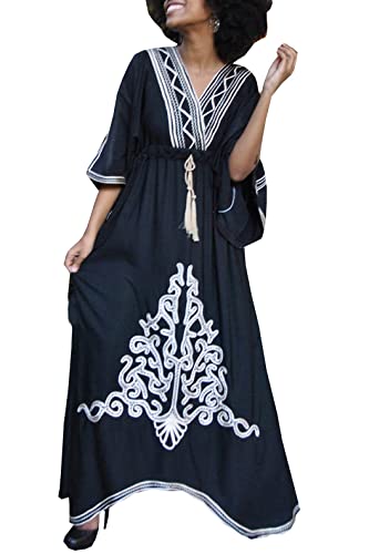 L-Peach Damen Kaftan Loungewear Boho Homewear Übergroße Kimono Maxi Strandkleid Cover Ups Robe von L-Peach