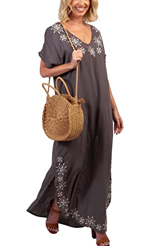 L-Peach Damen Kaftan Loungewear Boho Homewear Übergroße Kimono Maxi Strandkleid Cover Ups Robe von L-Peach