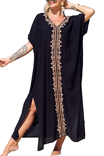 L-Peach Damen Kaftan Loungewear Boho Homewear Übergroße Kimono Maxi Strandkleid Cover Ups Robe von L-Peach