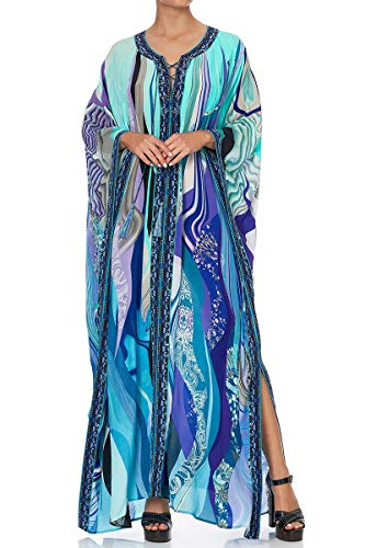 L-Peach Damen Kaftan Maxi Loungewear Boho Homewear Übergroße Kimono Cardigan Strandkleid Cover Ups Robe von L-Peach