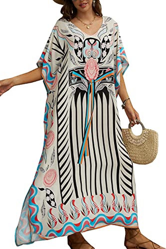 L-Peach Damen Kaftan Maxi Loungewear Boho Homewear Übergroße Kimono Cardigan Strandkleid Cover Ups Robe von L-Peach