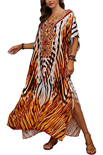 L-Peach Damen Kaftan Maxi Loungewear Boho Homewear Übergroße Kimono Cardigan Strandkleid Cover Ups Robe von L-Peach