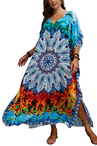 L-Peach Damen Kaftan Maxi Loungewear Boho Homewear Übergroße Kimono Cardigan Strandkleid Cover Ups Robe von L-Peach