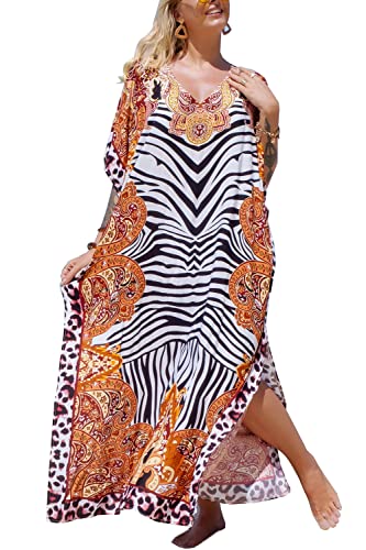 L-Peach Damen Kaftan Nachthemd Lange Loungewear Caftan Strandkleid Vertuschung Robe Sarong Pareo von L-Peach