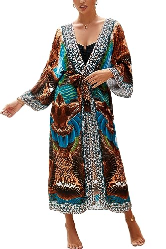 L-Peach Damen Kaftan Nachthemd Lange Loungewear Cardigan Strandkleid Vertuschung Robe Sarong Pareo von L-Peach