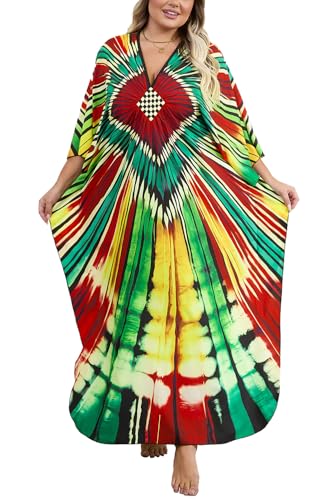 L-Peach Damen Kimono Langes Nachthemd Übergröße Freizeitkleidung Strandkleid Decke Kleid Sarong, D, Grün, Rot, onesize von L-Peach