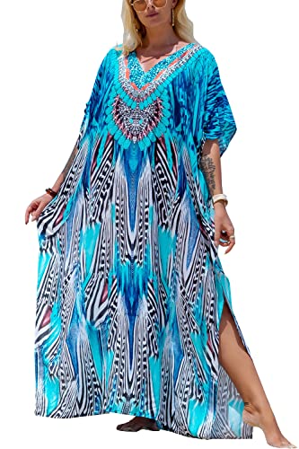 L-Peach Damen Lange Kaftan Maxi Strandkleid Loungewear Übergroße Kimono von L-Peach