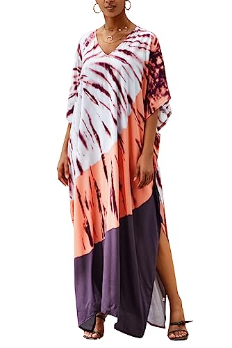 L-Peach Damen Lange Kaftan Maxi Strandkleid Loungewear Übergroße Kimono von L-Peach