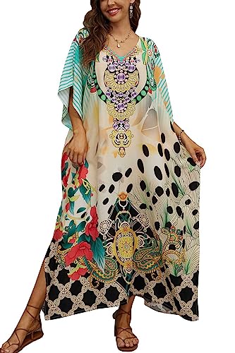 L-Peach Damen Lange Kaftan Maxi Strandkleid Loungewear Übergroße Kimono von L-Peach
