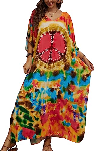 L-Peach Damen Lange Kaftan Maxi Strandkleid Loungewear Übergroße Kimono von L-Peach