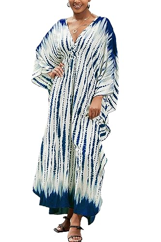 L-Peach Damen Lange Kaftan Maxi Strandkleid Loungewear Übergroße Kimono von L-Peach