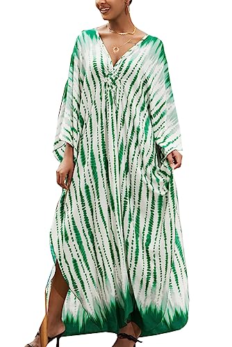 L-Peach Damen Lange Kaftan Maxi Strandkleid Loungewear Übergroße Kimono von L-Peach