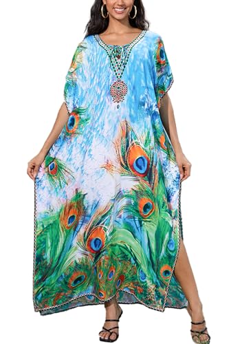 L-Peach Damen Lange Kaftan Maxi Strandkleid Loungewear Übergroße Kimono von L-Peach