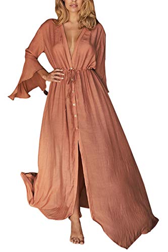 L-Peach Damen Lange Strickjacke Nachthemd ausgestellte Ärmel Homewear Oversized Maxi Kimono Vertuschungsroben von L-Peach